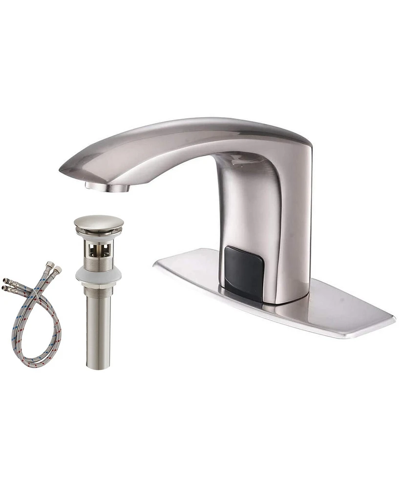 Automatic Sensor Touchless Bathroom Sink Faucet With Deck Plate & Pop Up Drain Polished Chrome