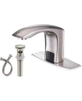 Automatic Sensor Touchless Bathroom Sink Faucet With Deck Plate & Pop Up Drain Polished Chrome