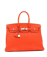Pre-Owned Hermes Birkin 35 Handbag Orange Togo with Palladium Hardware