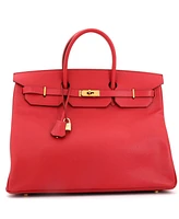 Pre-Owned Hermes Birkin 40 Handbag Red Veau Grain Lisse with Gold Hardware