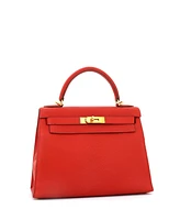 Pre-Owned Hermes Kelly 28 Handbag Red Chevre de Coromandel with Gold Hardware