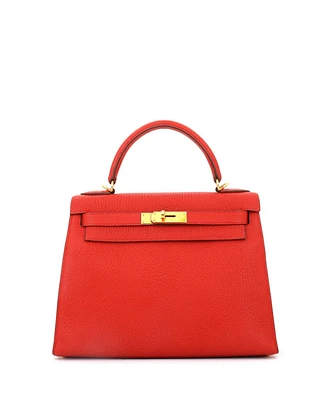 Pre-Owned Hermes Kelly 28 Handbag Red Chevre de Coromandel with Gold Hardware