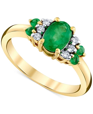 Emerald (1 ct. t.w.) & Diamond (1/8 ct. t.w) Oval Shoulder Cluster Ring in 10k Gold