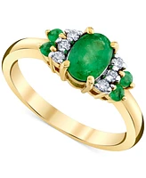 Emerald (1 ct. t.w.) & Diamond (1/8 ct. t.w) Oval Shoulder Cluster Ring in 10k Gold