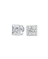 Bling Jewelry Geometric Round Square Cz Stud Earrings Bezel Set Sterling Silver 5-10 Mm
