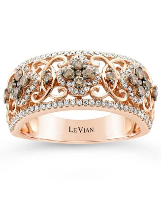 Le Vian Chocolatier Chocolate Diamond & Vanilla Diamond Filigree Flower Ring (5/8 ct. t.w.) in 14k Rose Gold