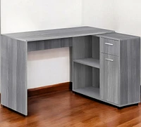 Modern 34" L-Shape Grey Desk Space-Saving Home Office Desk with Storage Drawers
