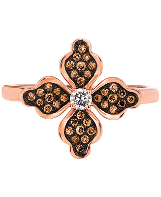 Le Vian Chocolatier Chocolate Diamond & Vanilla Diamond Flower Ring (1/4 ct. t.w.) in 14k Rose Gold