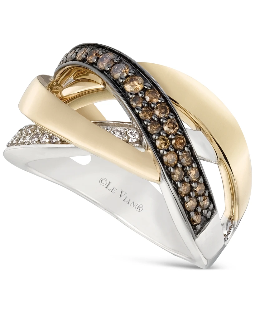 Le Vian Chocolatier Chocolate Diamond & Vanilla Diamond Crossover Statement Ring (1/2 ct. t.w.) in 14k Two-Tone Gold