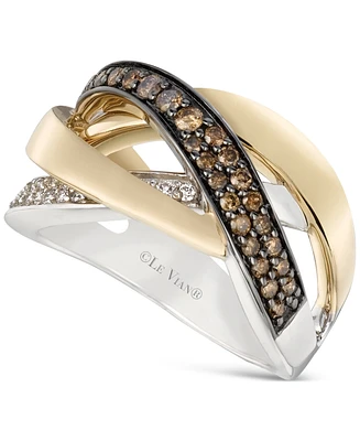 Le Vian Chocolatier Chocolate Diamond & Vanilla Diamond Crossover Statement Ring (1/2 ct. t.w.) in 14k Two-Tone Gold