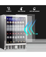 Cowsar 24" Wine Refrigerator, 5.1 Cu.Ft Beverage Cooler, Under Counter Stainless Steel Beverage Cooler with Glass Door