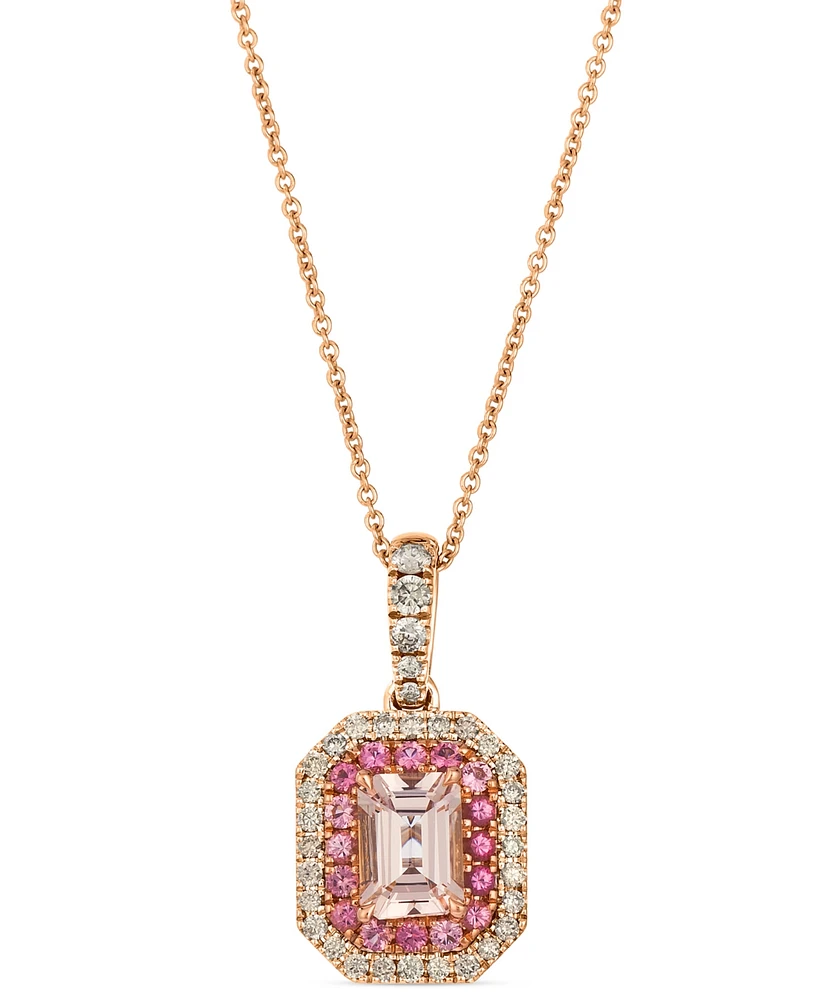 Le Vian Peach Morganite (5/8 ct. t.w.), Passion Fruit Tourmaline (1/6 ct. t.w.), & Nude Diamond (1/4 ct. t.w.) Halo Adjustable 20" Pendant Necklace in