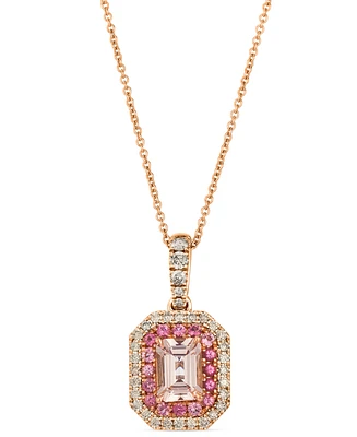 Le Vian Peach Morganite (5/8 ct. t.w.), Passion Fruit Tourmaline (1/6 ct. t.w.), & Nude Diamond (1/4 ct. t.w.) Halo Adjustable 20" Pendant Necklace in