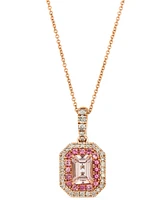 Le Vian Peach Morganite (5/8 ct. t.w.), Passion Fruit Tourmaline (1/6 ct. t.w.), & Nude Diamond (1/4 ct. t.w.) Halo Adjustable 20" Pendant Necklace in