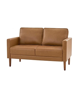 Drake Mid-century Modern Faux Leather Sofa with Movable Backrest Cushions