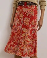 Lauren Ralph Women's Floral Crinkle Georgette Midi Skirt