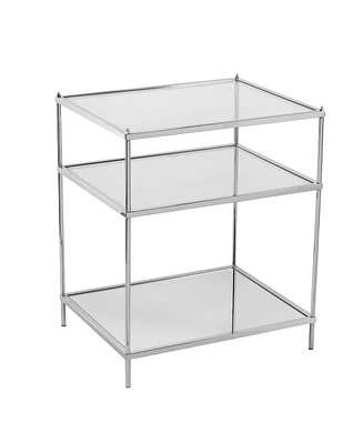 End Table with Glass Top and Mirrored Shelf for Modern Home Decor