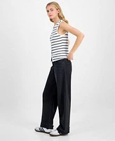 Madden Girl Juniors Faux Button Front Tank Tinseltown Wide Barrel Leg Jeans