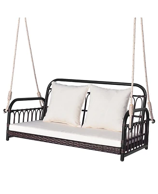 880LBS Wicker Hanging Porch Swing with Cushions