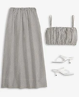 French Connection Womens Gingham Crop Top Gingham Ruched Waist Midi Skirt