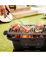 Portable Hibachi Grill, Double-sided Cast Iron Grill with Air Regulating Door & Fire Gate, Grate Lifter, Ideal for Outdoor Picnic, Camping & Backyard