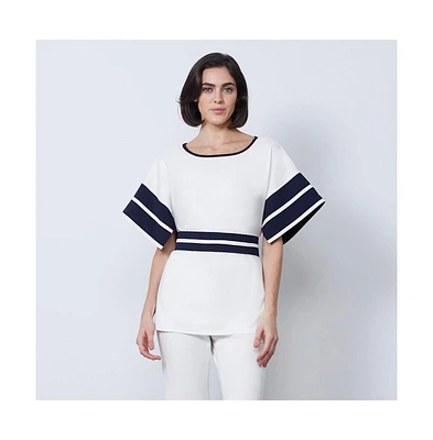 Etcetera Women's Pullover Two-Color Tunic Blouse Fathom
