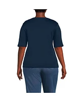Lands' End Plus Supima Cotton Elbow Sleeve Boatneck Button Shoulder Tee