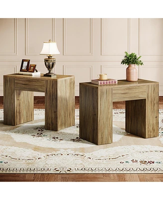 Tribesigns 31.5" Farmhouse End Side Table Set of 2, Mid-Century Modern Sofa Side Table with Heavy-Duty Wooden Pedestal for Living Room, Bedside N
