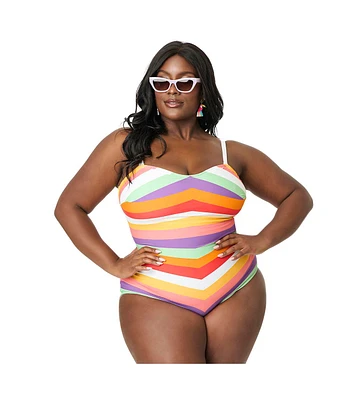 Unique Vintage Plus Chevron Stripe One Piece Bathing Suit