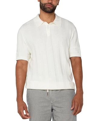 Liverpool Los Angeles Men's Kingston Slim Fit Short Sleeve Textured Stripe Polo Sweater