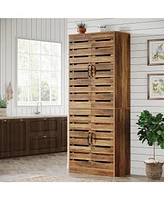 Tribesigns 70.8" Tall Farmhouse Storage Cabinet, 9-Tier with Adjustable Shelves and 2 Shutter Doors, Rustic Brown for Kitchen, Dining Room