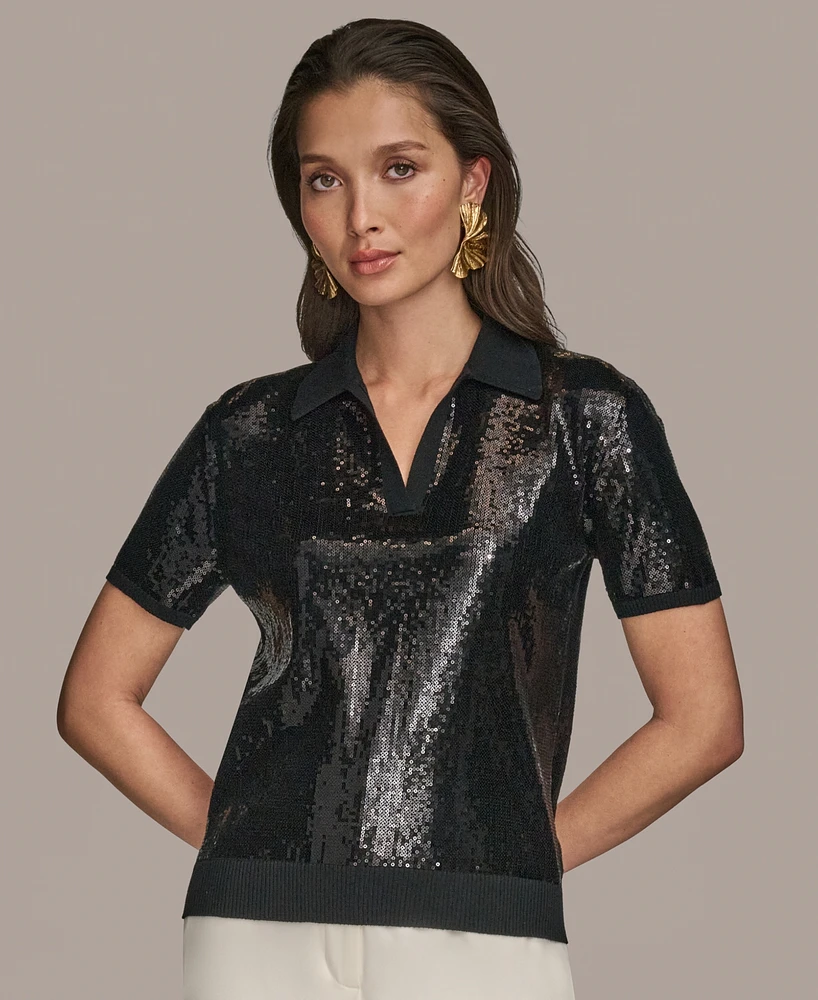 Donna Karan New York Women's Short-Sleeve Sequined Knit Polo