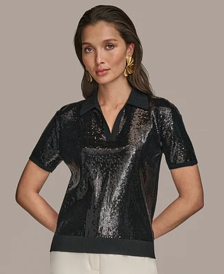 Donna Karan New York Women's Short-Sleeve Sequined Knit Polo