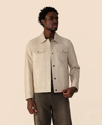 Furniq Uk Men's Leather Trucker Jacket, Created for Macy's