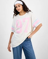 Juniors Sporty Jersey Boyfriend Tee Wide Leg Jeans