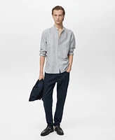 Mango Men's Striped Mandarin-Collar Linen Shirt