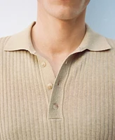 Mango Men's Rib-Knit Cotton-Blend Polo Shirt