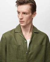 Mango Men's Linen Bowling-Collar Shirt