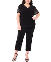 Msk Plus V-Neck Combo Short-Sleeve Evening Top