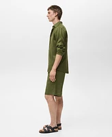 Mango Men's Linen Bermuda Pleated Shorts