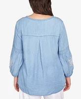 Ruby Rd. Plus Floral Embroidered Tencel Top