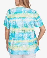 Ruby Rd. Plus Batik Embroidered Tie Dye Puff Print Top