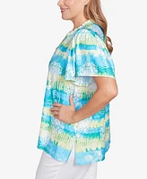 Ruby Rd. Plus Batik Embroidered Tie Dye Puff Print Top