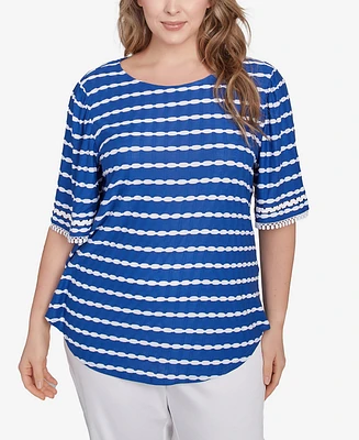 Ruby Rd. Plus Tapered Stripe Textured Crew Neck Top