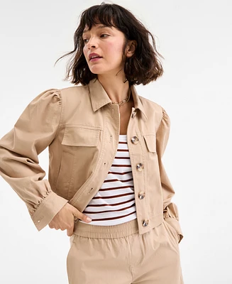 On 34th Women's Puff-Shoulder Twill Swing Jacket, Exclusively at Macy's