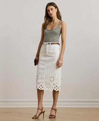 Lauren Ralph Women's Eyelet Denim Midi Skirt