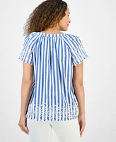 Style & Co Petite Striped Eyelet Top, Exclusively at Macy's