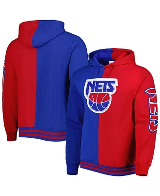 Mitchell & Ness Men's Blue/Red New Jersey Nets Big Tall Hardwood Classics Split Pullover Hoodie