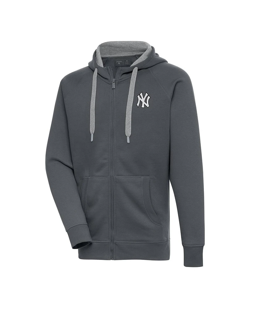 Antigua Men's Charcoal New York Yankees Metallic Victory Full-Zip Hoodie