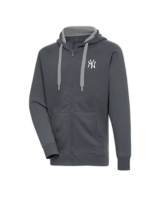 Antigua Men's Charcoal New York Yankees Metallic Victory Full-Zip Hoodie